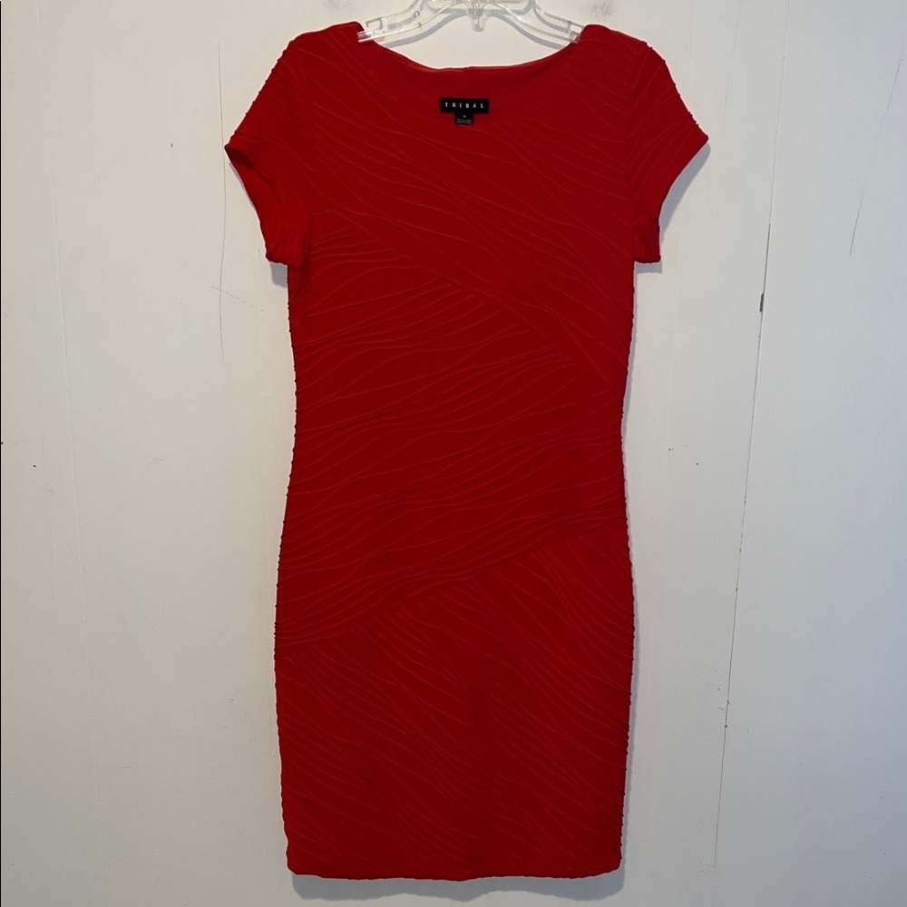 Tribal Rust Textured Short-Sleeve Sheath Dress Size M 03292612